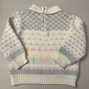 Whimsical Vintage 3T Girls Knit Sweater Hearts Flowers White Pink Blue 1/4 Zip